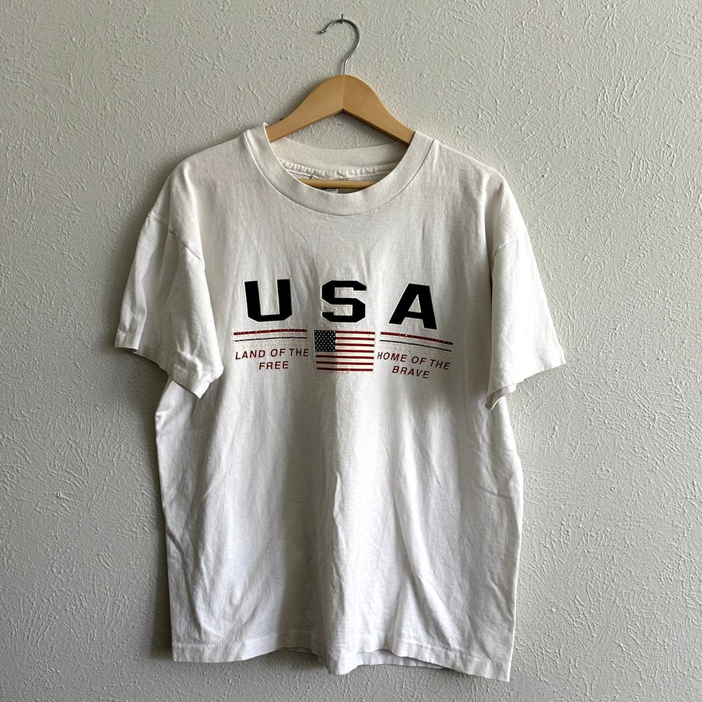 Vintage All Sports USA Land of the Free T-Shirt | White | Large
